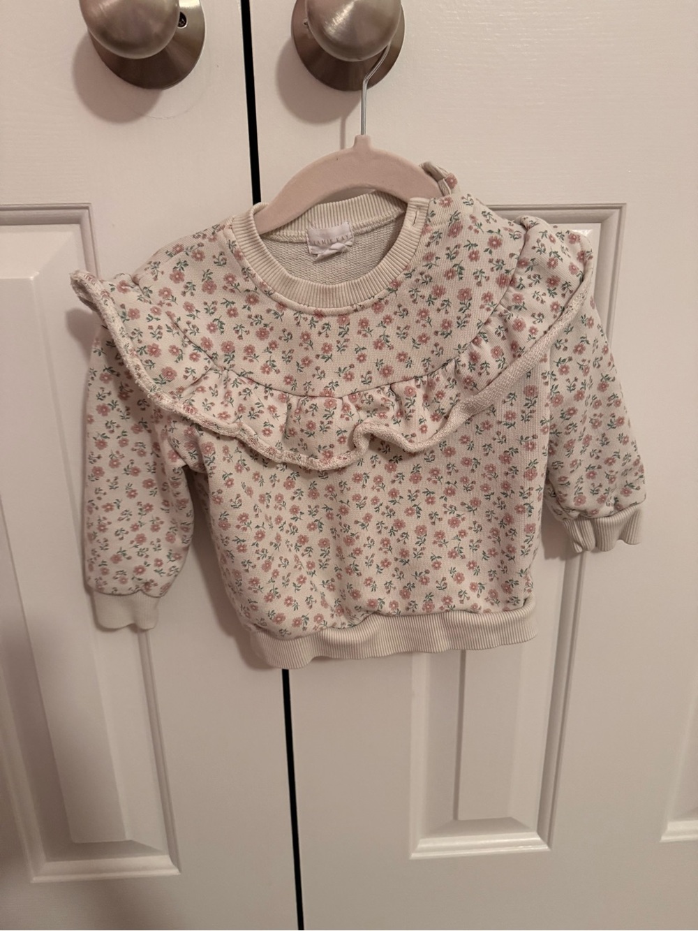 Pre owned Jamie Kay Cream Sweatshirt with Pink & Green Floral Ruffle